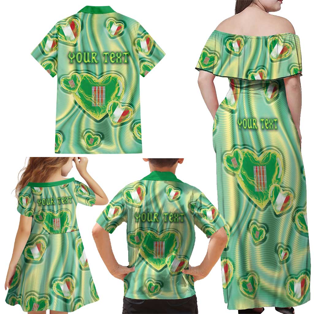 Personalized Italy Umbria Family Matching Off Shoulder Maxi Dress and Hawaiian Shirt Flag Emerald Heart Candy