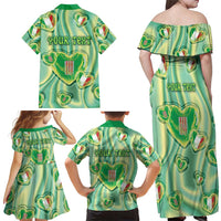 Personalized Italy Umbria Family Matching Off Shoulder Maxi Dress and Hawaiian Shirt Flag Emerald Heart Candy