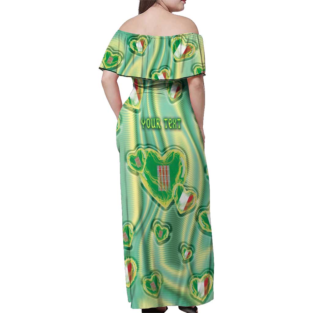Personalized Italy Umbria Family Matching Off Shoulder Maxi Dress and Hawaiian Shirt Flag Emerald Heart Candy