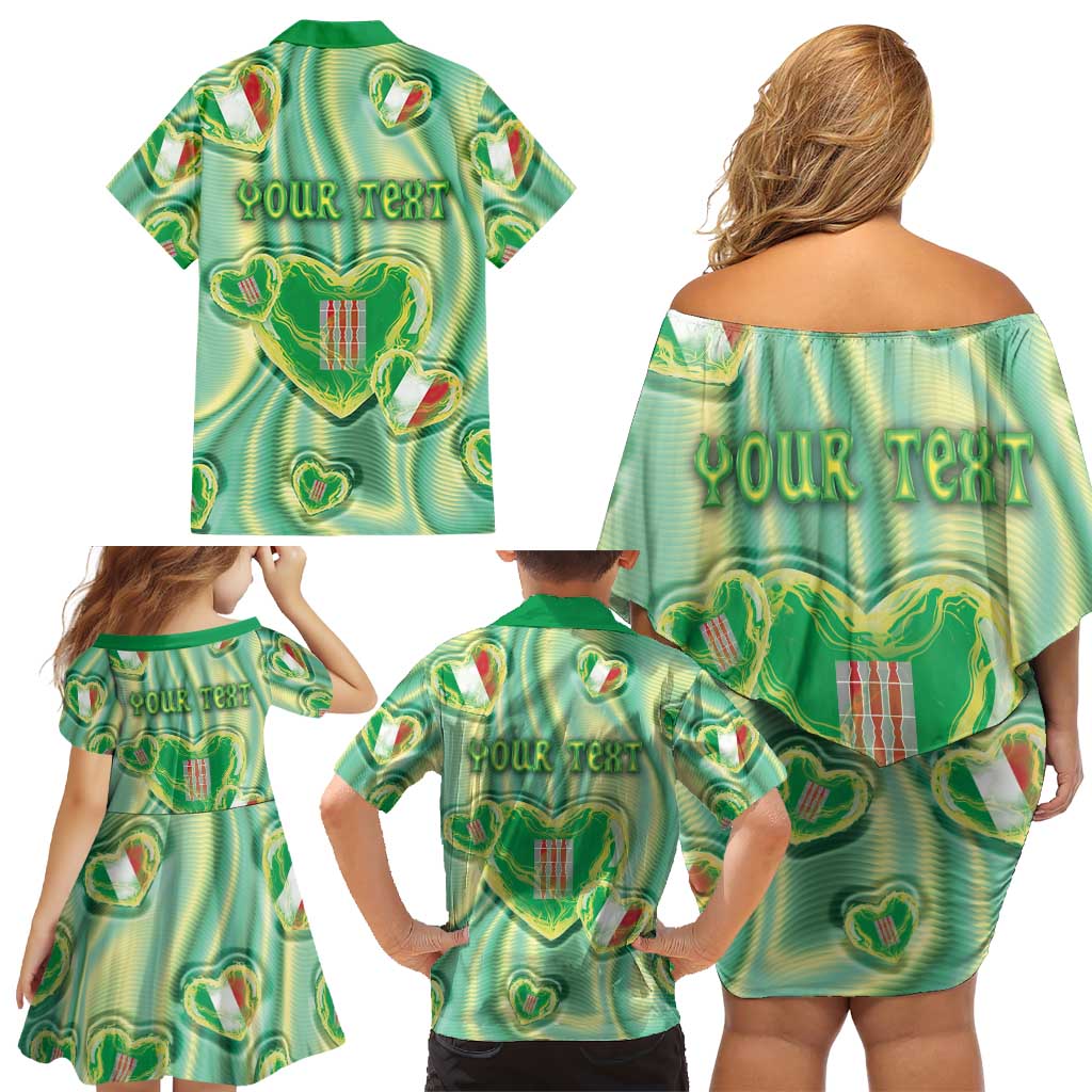 Personalized Italy Umbria Family Matching Off Shoulder Short Dress and Hawaiian Shirt Flag Emerald Heart Candy