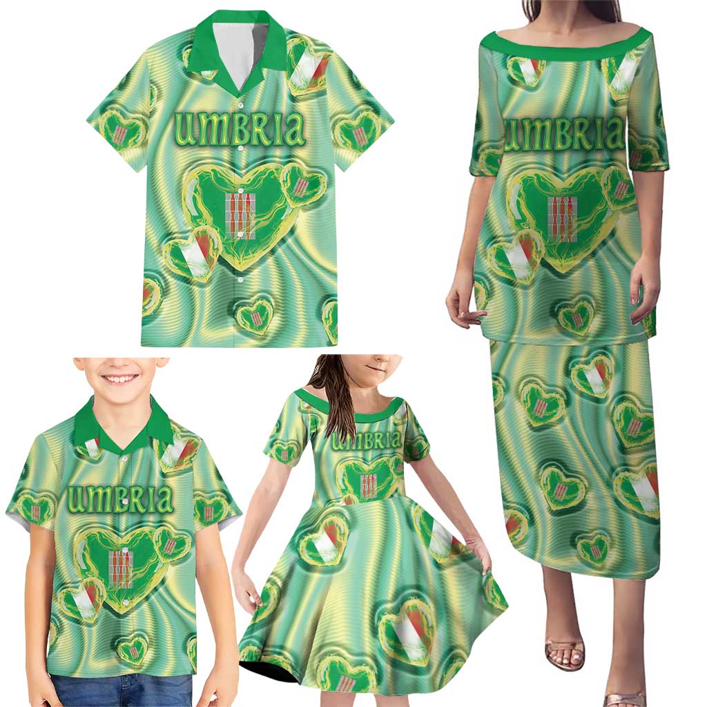 Personalized Italy Umbria Family Matching Puletasi and Hawaiian Shirt Flag Emerald Heart Candy