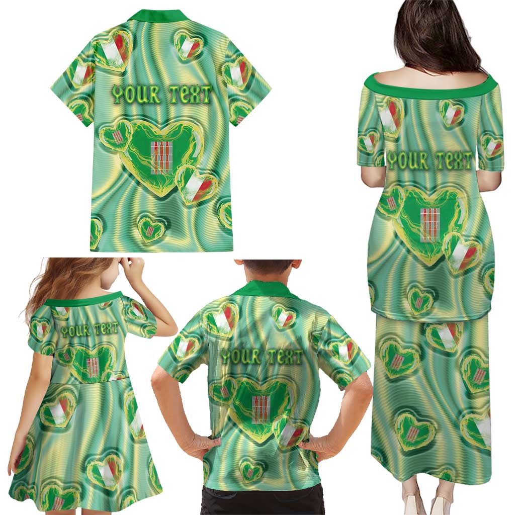 Personalized Italy Umbria Family Matching Puletasi and Hawaiian Shirt Flag Emerald Heart Candy