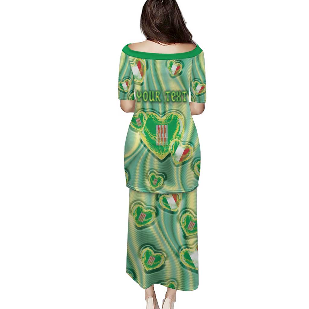 Personalized Italy Umbria Family Matching Puletasi and Hawaiian Shirt Flag Emerald Heart Candy