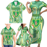 Personalized Italy Umbria Family Matching Short Sleeve Bodycon Dress and Hawaiian Shirt Flag Emerald Heart Candy