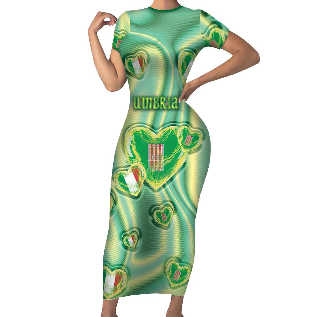 Personalized Italy Umbria Family Matching Short Sleeve Bodycon Dress and Hawaiian Shirt Flag Emerald Heart Candy