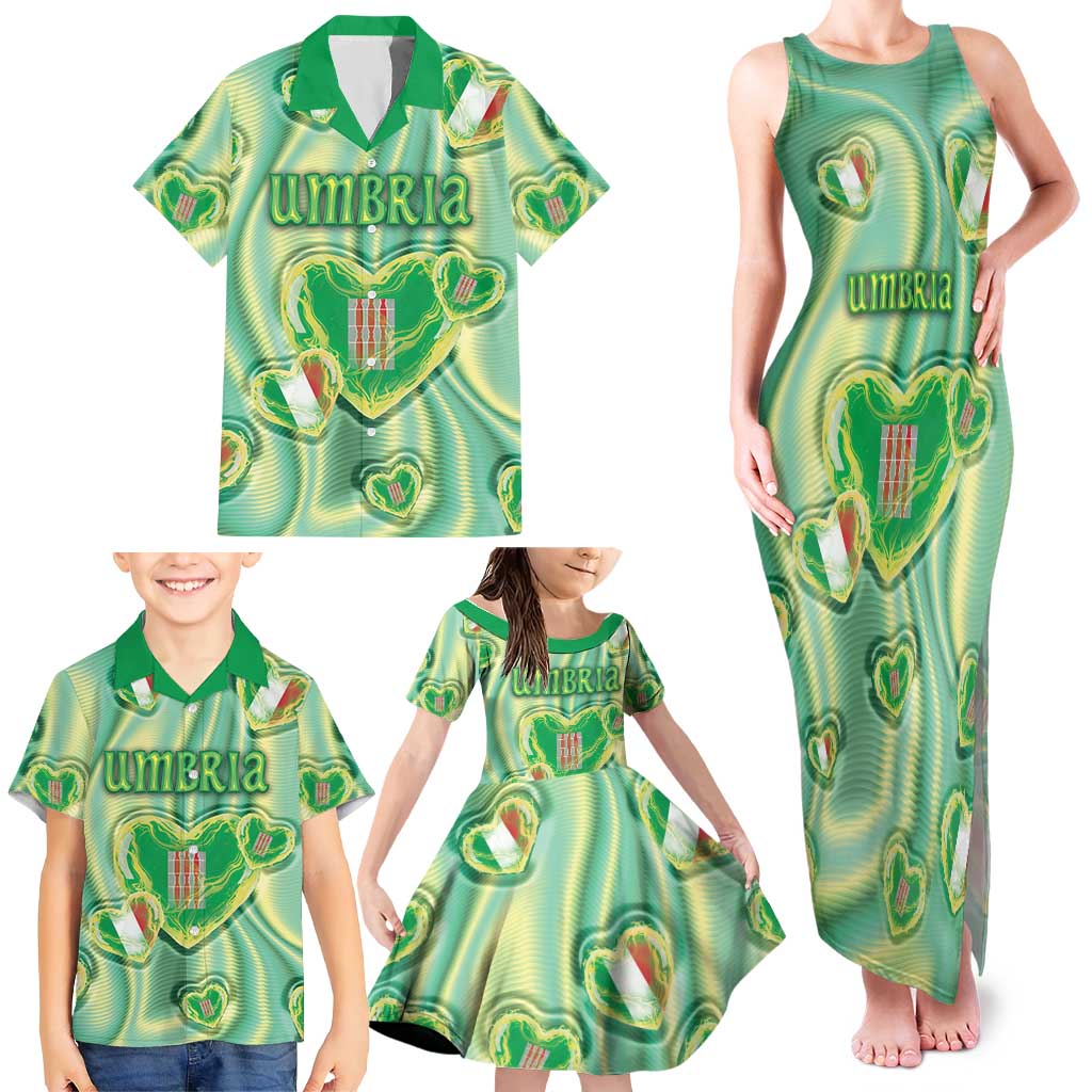 Personalized Italy Umbria Family Matching Tank Maxi Dress and Hawaiian Shirt Flag Emerald Heart Candy