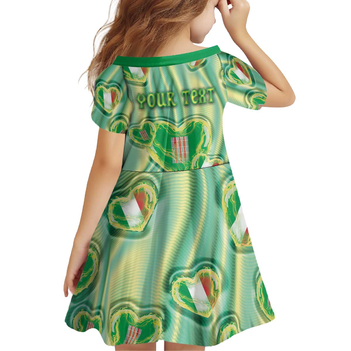 Personalized Italy Umbria Kid Short Sleeve Dress Flag Emerald Heart Candy