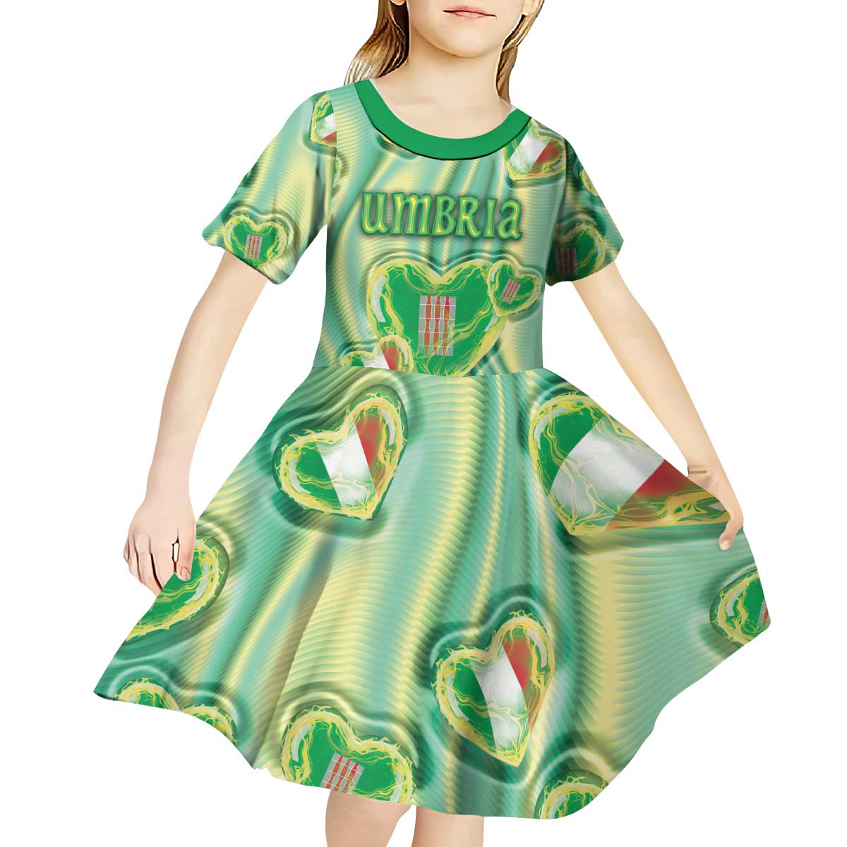 Personalized Italy Umbria Kid Short Sleeve Dress Flag Emerald Heart Candy