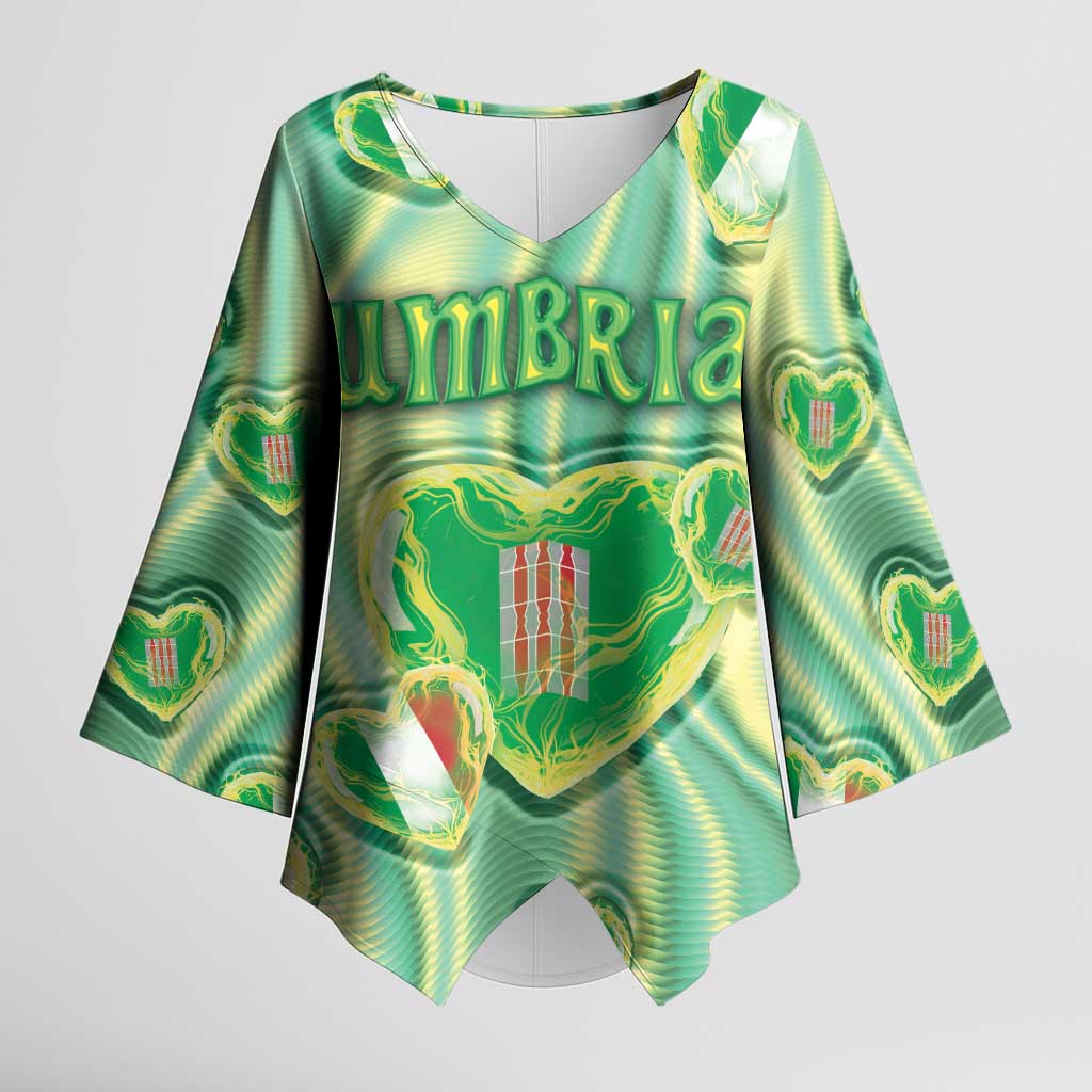 Personalized Italy Umbria Kimono Sleeve Blouse Flag Emerald Heart Candy