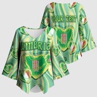 Personalized Italy Umbria Kimono Sleeve Blouse Flag Emerald Heart Candy