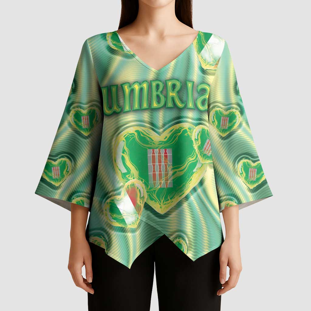 Personalized Italy Umbria Kimono Sleeve Blouse Flag Emerald Heart Candy
