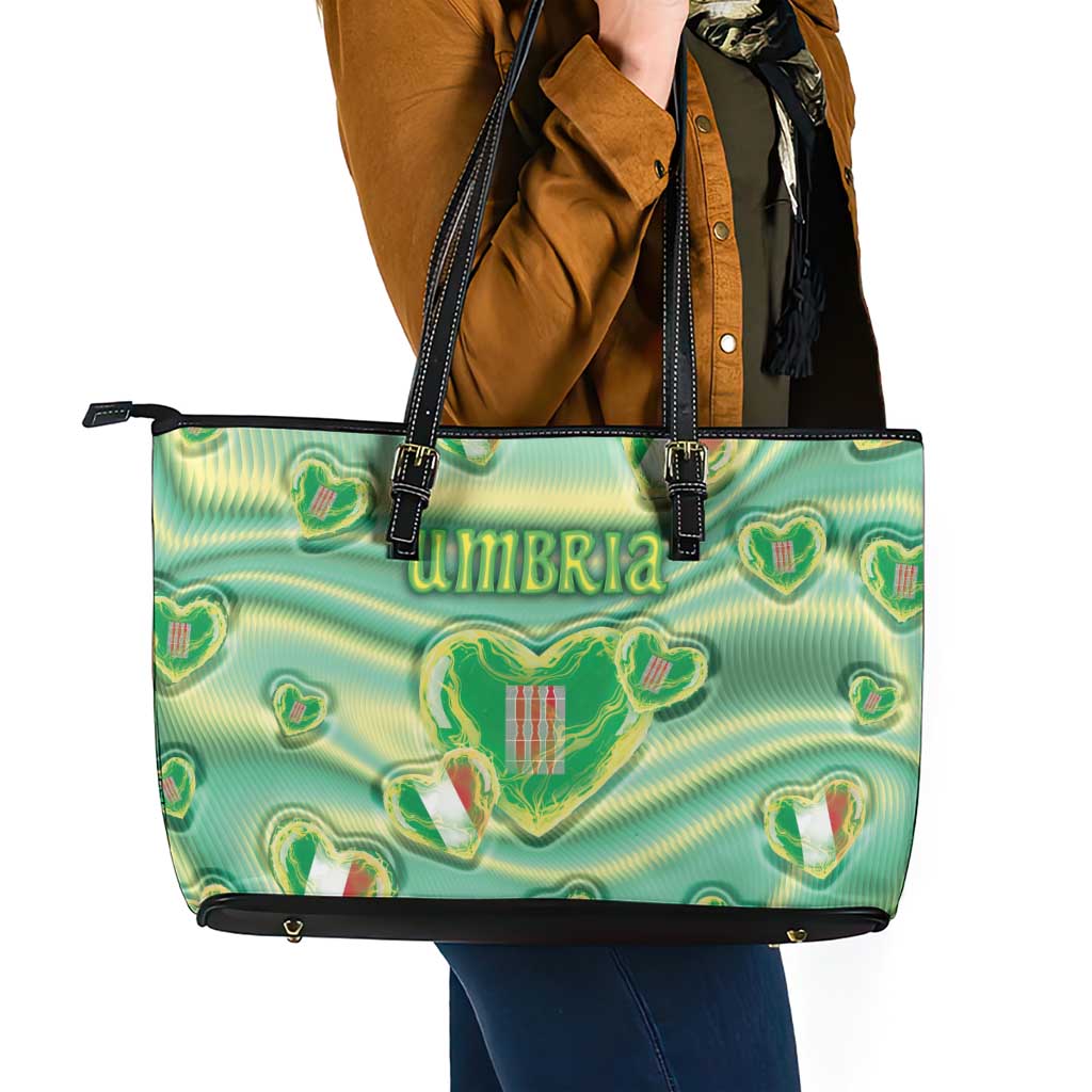 Italy Umbria Leather Tote Bag Flag Emerald Heart Candy