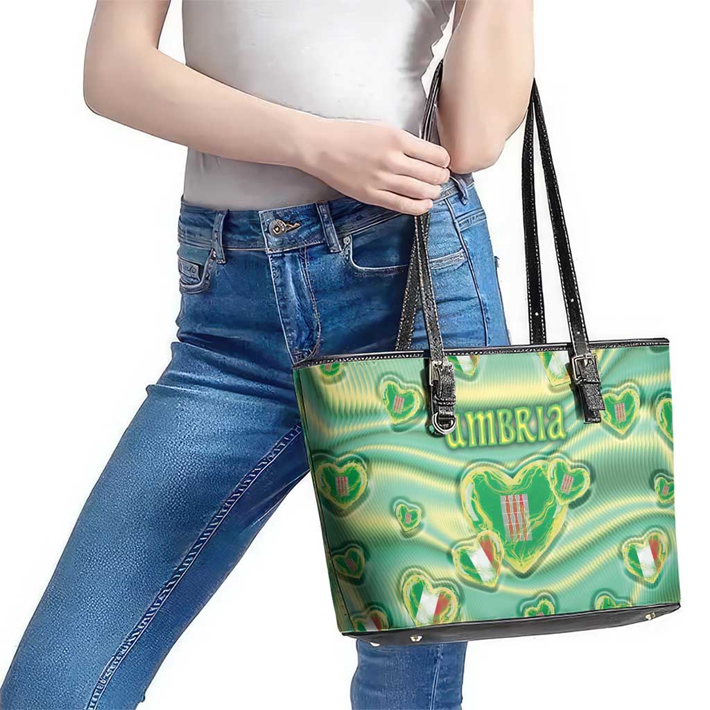 Italy Umbria Leather Tote Bag Flag Emerald Heart Candy