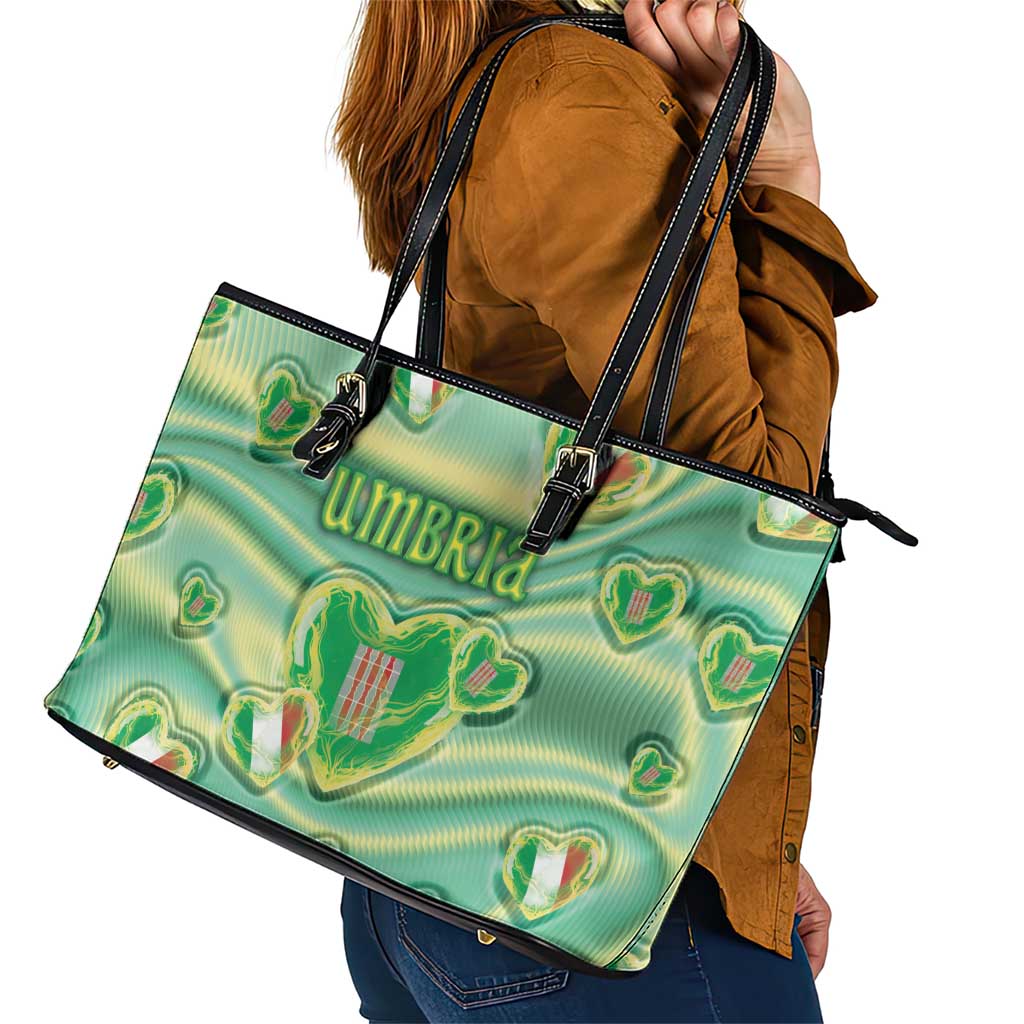 Italy Umbria Leather Tote Bag Flag Emerald Heart Candy