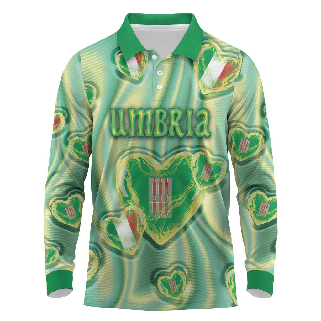 Personalized Italy Umbria Long Sleeve Polo Shirt Flag Emerald Heart Candy