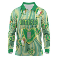 Personalized Italy Umbria Long Sleeve Polo Shirt Flag Emerald Heart Candy