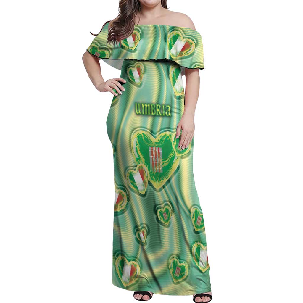 Personalized Italy Umbria Off Shoulder Maxi Dress Flag Emerald Heart Candy