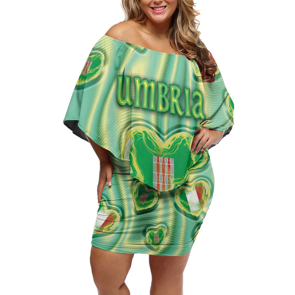 Personalized Italy Umbria Off Shoulder Short Dress Flag Emerald Heart Candy