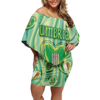 Personalized Italy Umbria Off Shoulder Short Dress Flag Emerald Heart Candy