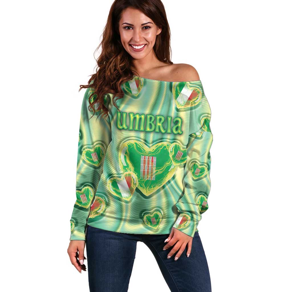 Personalized Italy Umbria Off Shoulder Sweater Flag Emerald Heart Candy