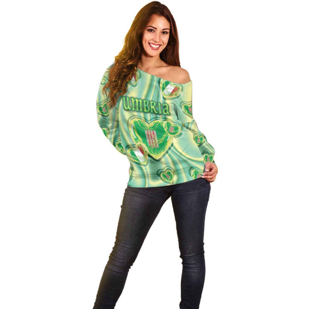 Personalized Italy Umbria Off Shoulder Sweater Flag Emerald Heart Candy