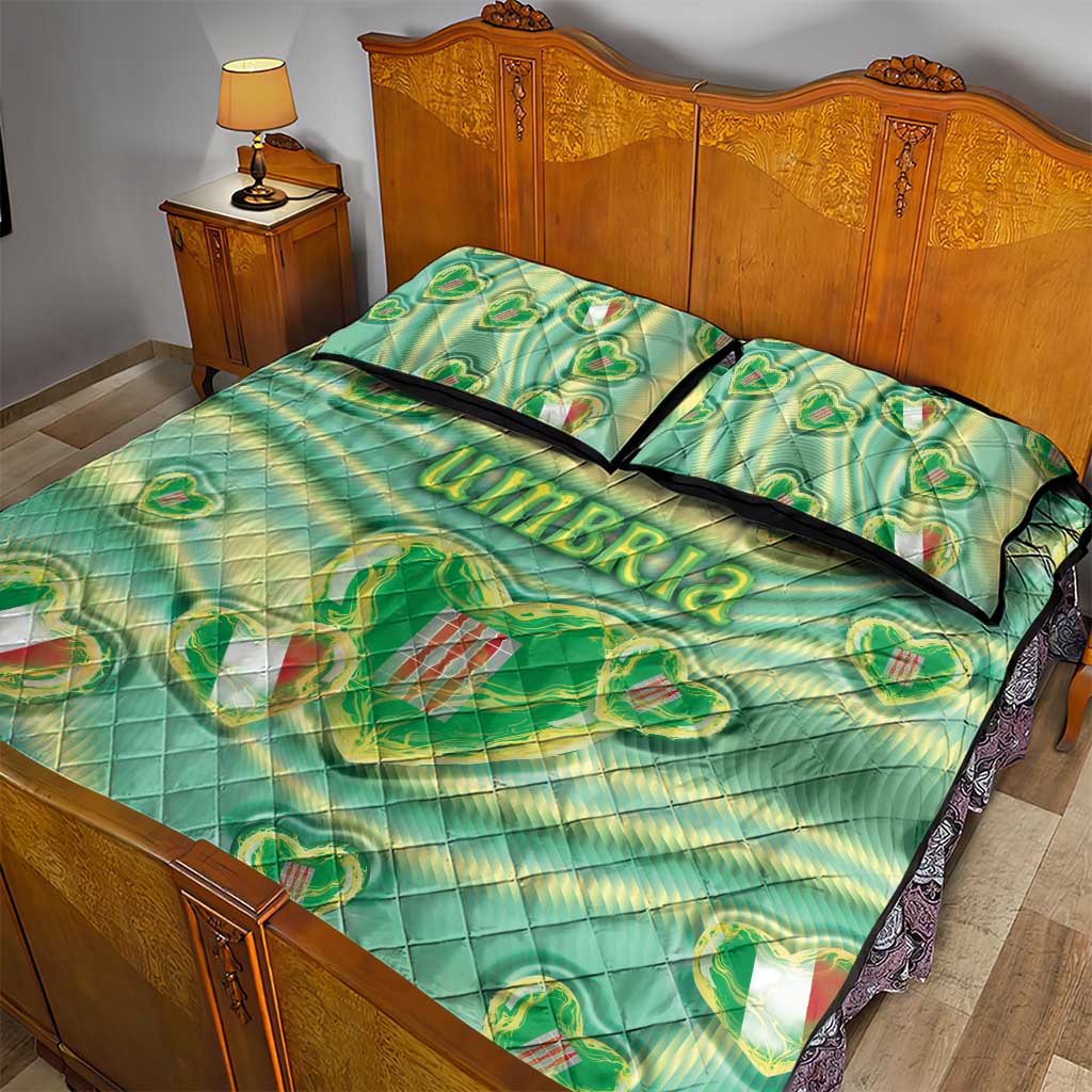 Italy Umbria Quilt Bed Set Flag Emerald Heart Candy
