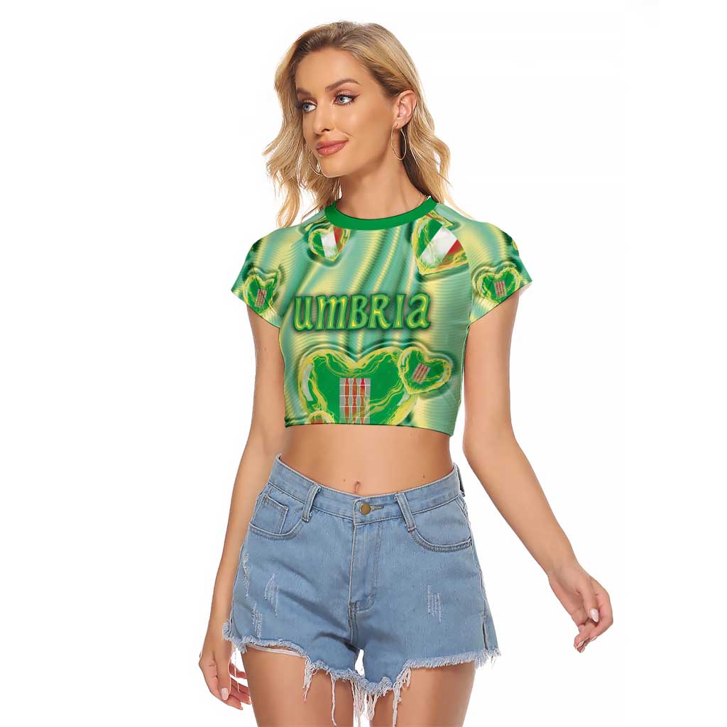Personalized Italy Umbria Raglan Cropped T Shirt Flag Emerald Heart Candy