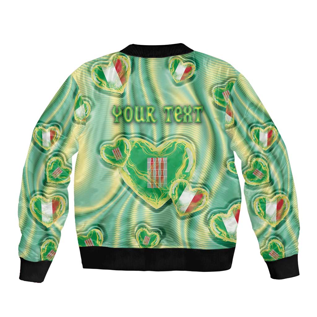 Personalized Italy Umbria Sleeve Zip Bomber Jacket Flag Emerald Heart Candy