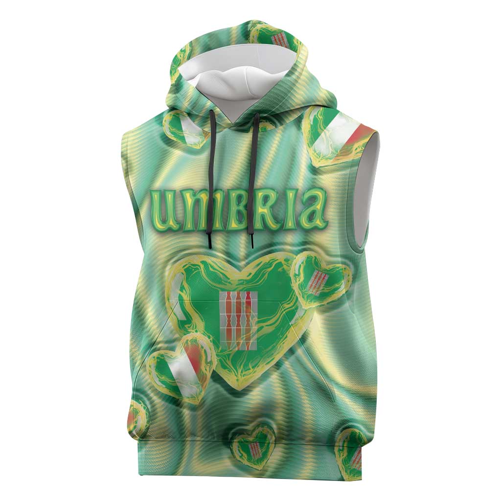 Personalized Italy Umbria Sleeveless Hoodie Flag Emerald Heart Candy