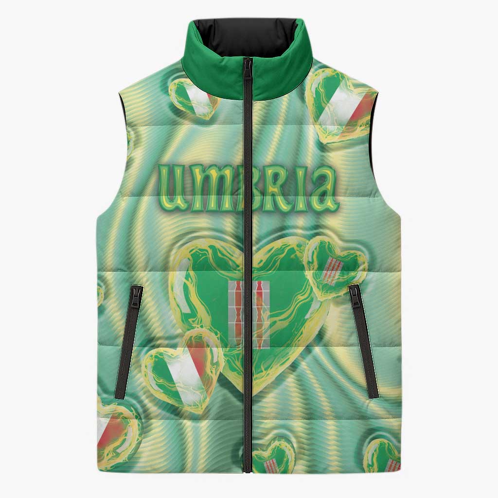 Personalized Italy Umbria Sleeveless Puffer Jacket Flag Emerald Heart Candy