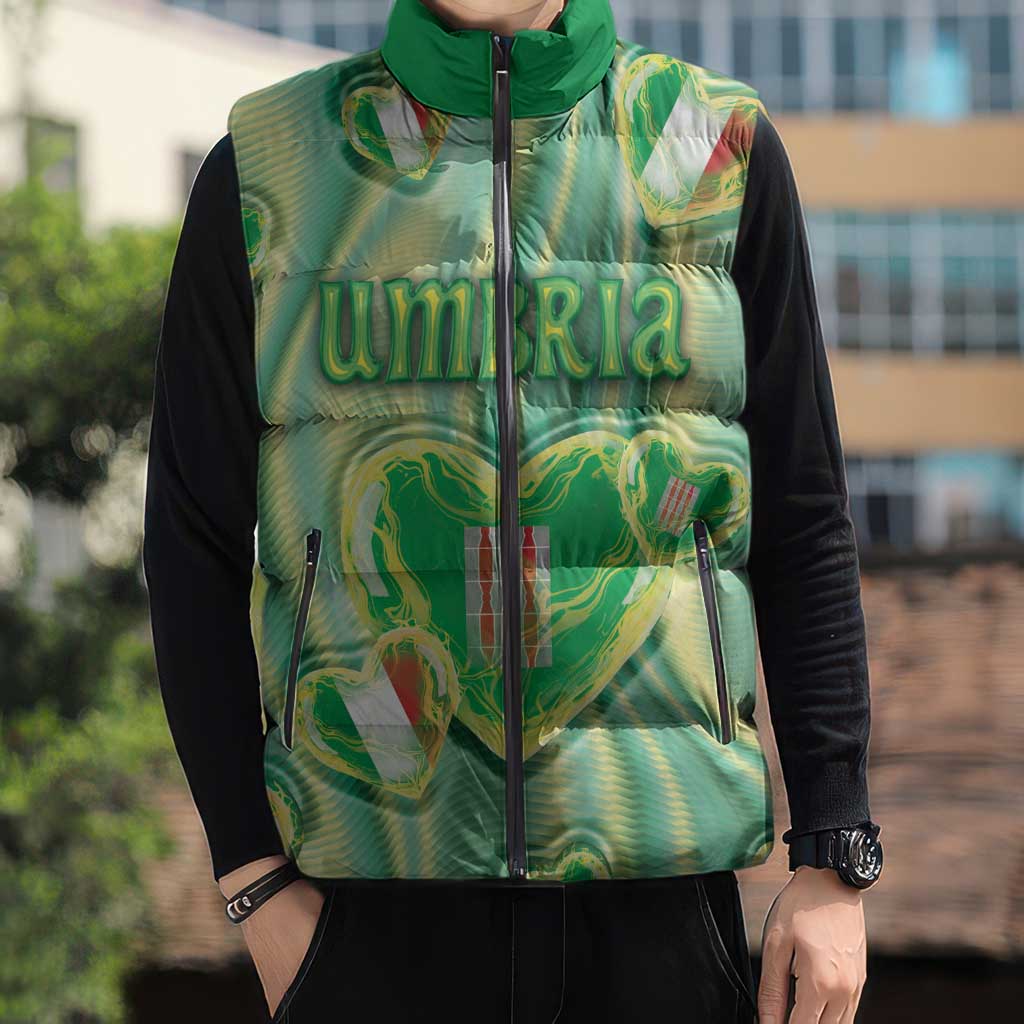 Personalized Italy Umbria Sleeveless Puffer Jacket Flag Emerald Heart Candy