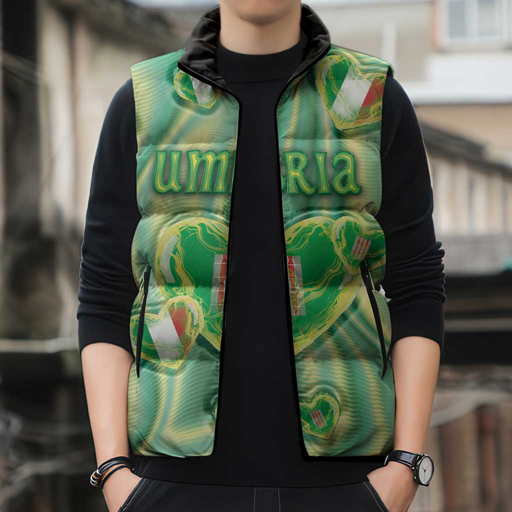 Personalized Italy Umbria Sleeveless Puffer Jacket Flag Emerald Heart Candy