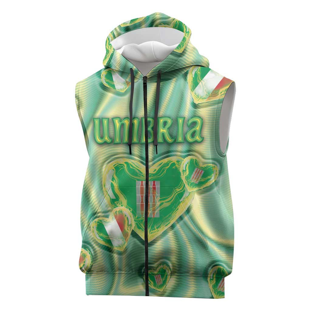 Personalized Italy Umbria Sleeveless Zip Hoodie Flag Emerald Heart Candy