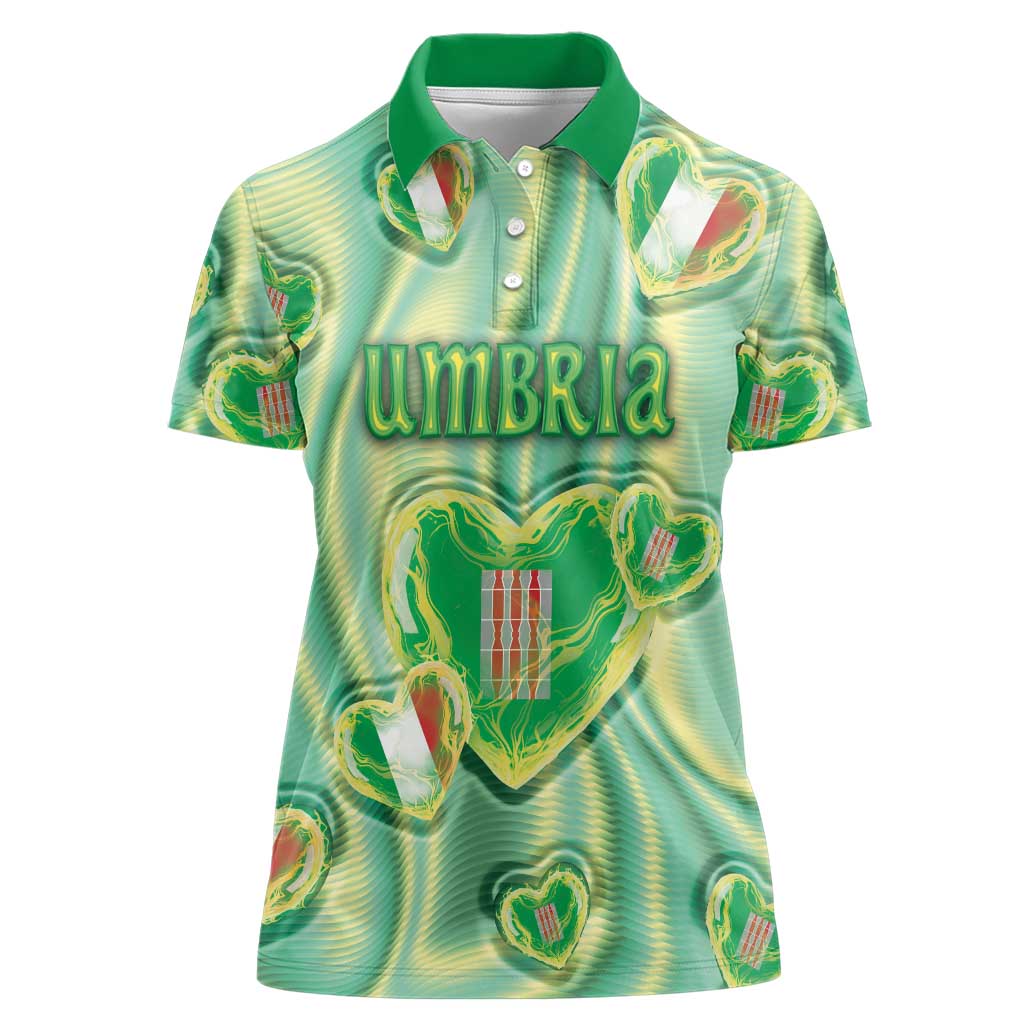 Personalized Italy Umbria Women Polo Shirt Flag Emerald Heart Candy