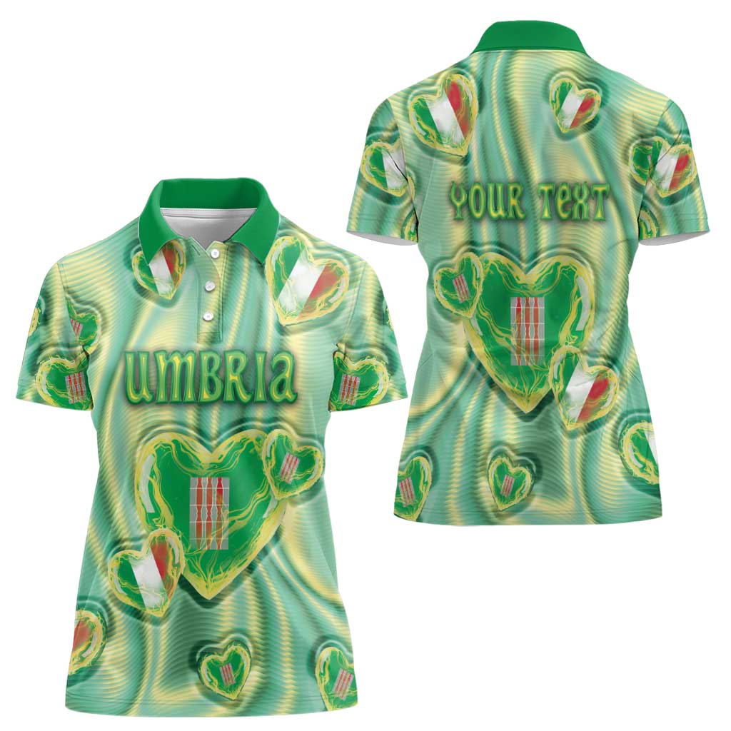 Personalized Italy Umbria Women Polo Shirt Flag Emerald Heart Candy