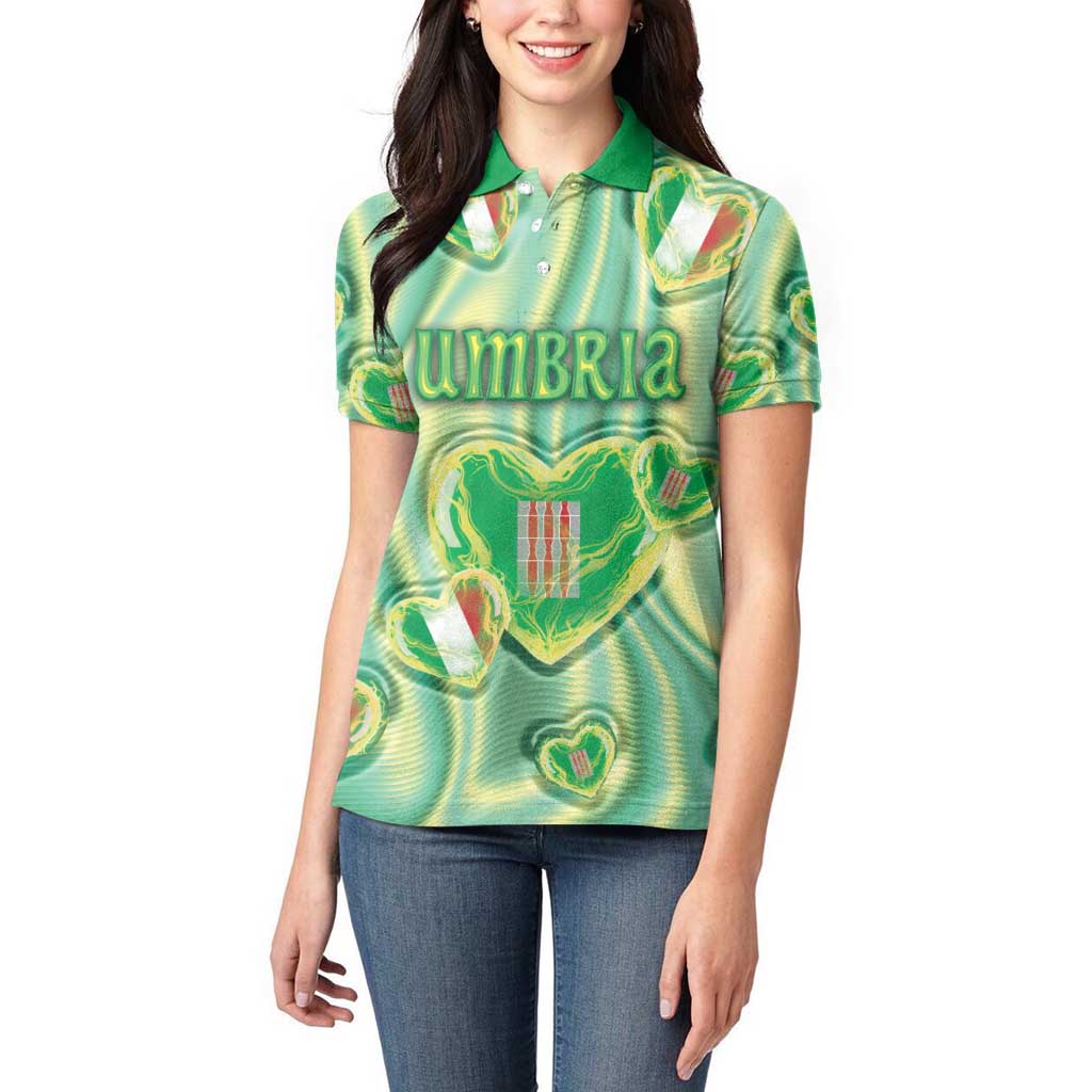 Personalized Italy Umbria Women Polo Shirt Flag Emerald Heart Candy