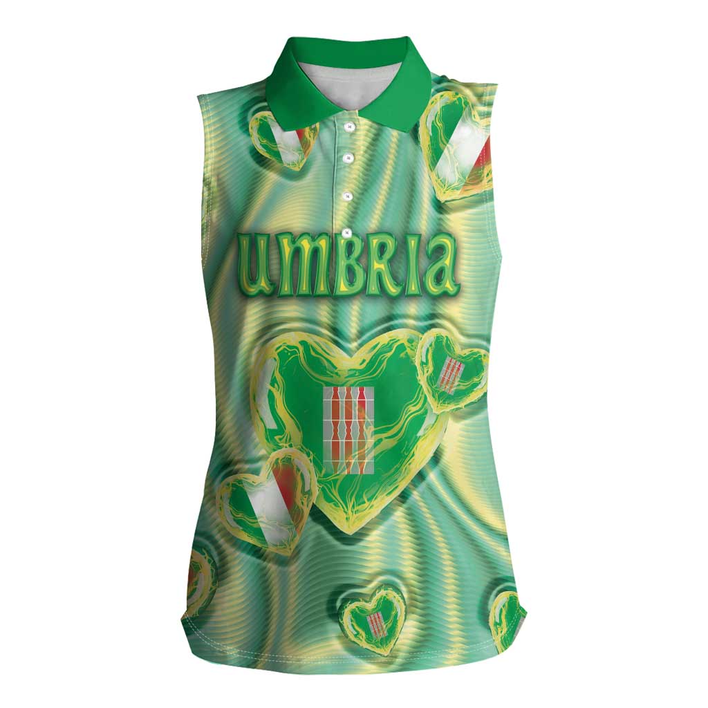 Personalized Italy Umbria Women Sleeveless Polo Shirt Flag Emerald Heart Candy