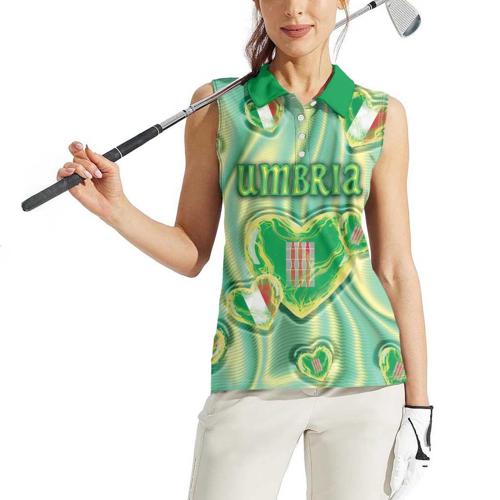 Personalized Italy Umbria Women Sleeveless Polo Shirt Flag Emerald Heart Candy
