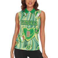 Personalized Italy Umbria Women Sleeveless Polo Shirt Flag Emerald Heart Candy
