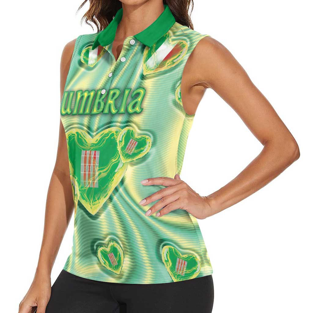 Personalized Italy Umbria Women Sleeveless Polo Shirt Flag Emerald Heart Candy