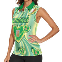 Personalized Italy Umbria Women Sleeveless Polo Shirt Flag Emerald Heart Candy