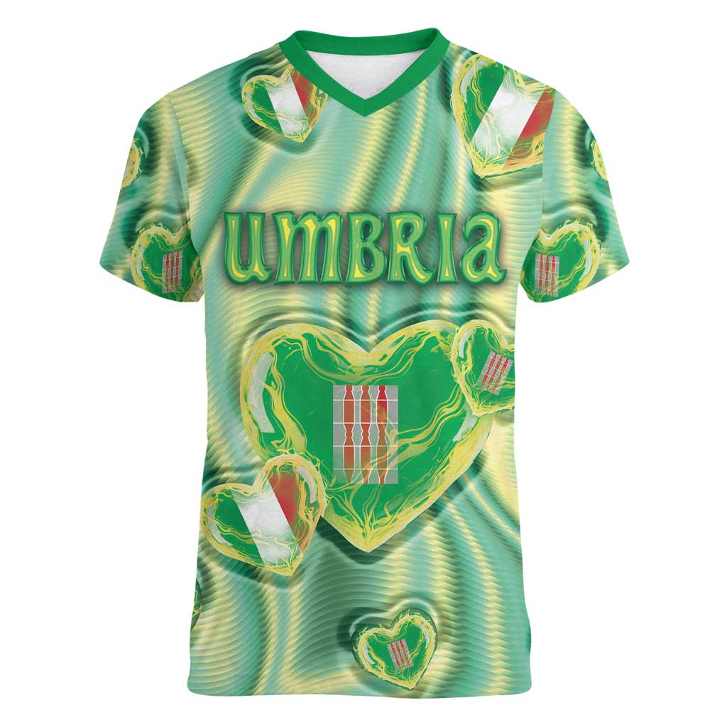 Personalized Italy Umbria Women V-Neck T-Shirt Flag Emerald Heart Candy