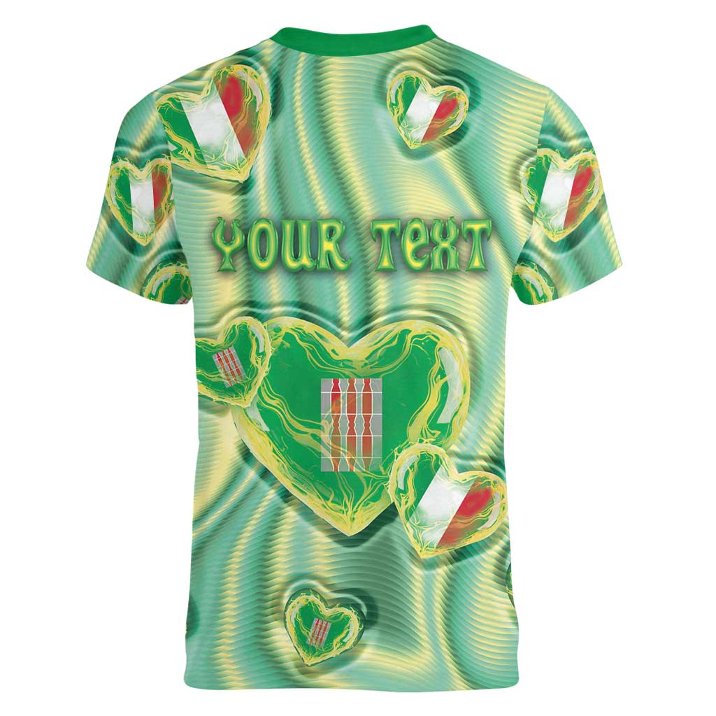 Personalized Italy Umbria Women V-Neck T-Shirt Flag Emerald Heart Candy