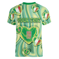 Personalized Italy Umbria Women V-Neck T-Shirt Flag Emerald Heart Candy