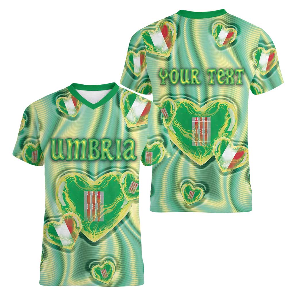 Personalized Italy Umbria Women V-Neck T-Shirt Flag Emerald Heart Candy
