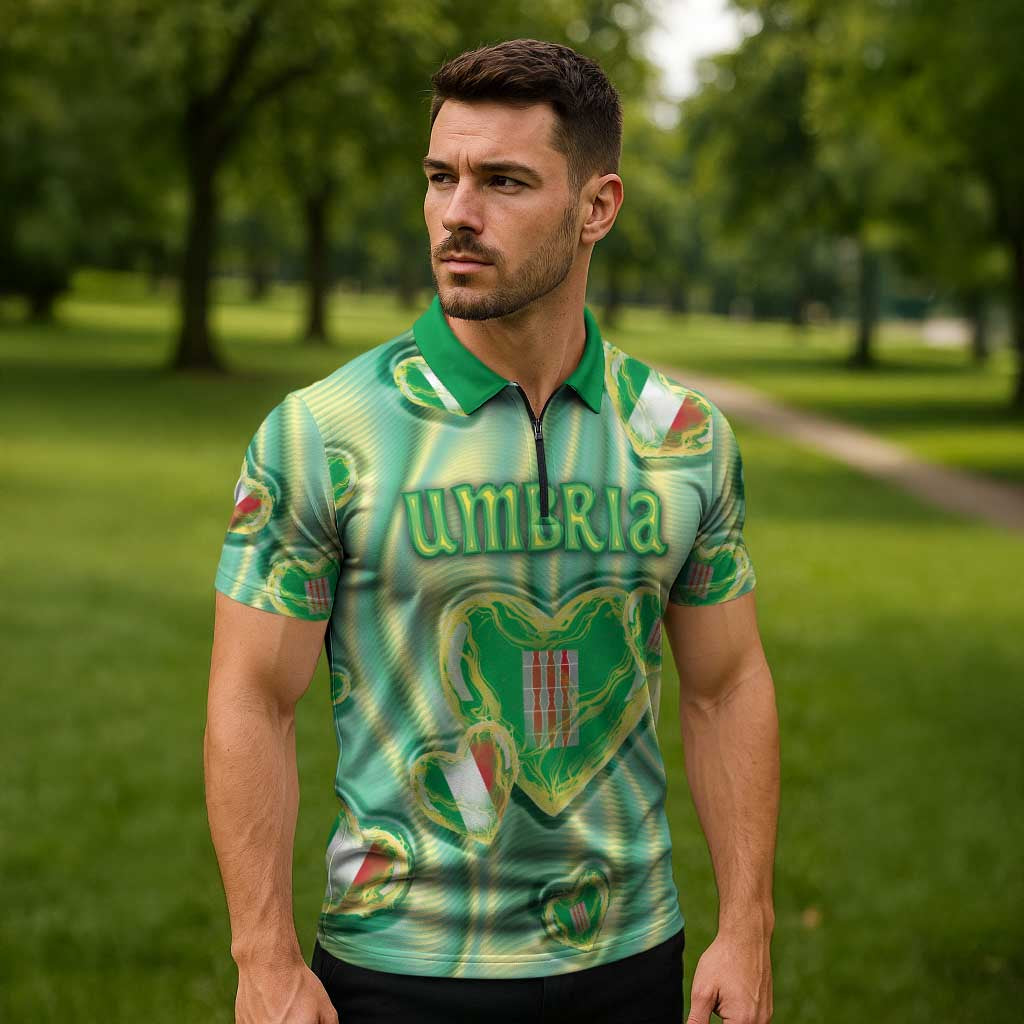 Personalized Italy Umbria Zipper Polo Shirt Flag Emerald Heart Candy