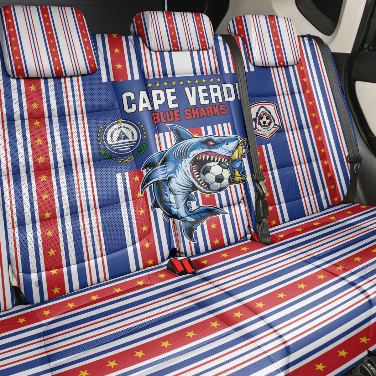 Cape Verde Football Back Car Seat Cover Monster Blue Shark Striped Style