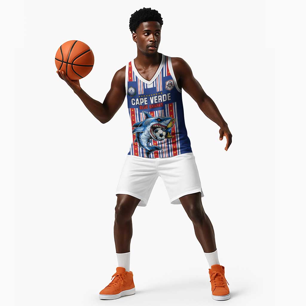 Custom Cape Verde Football Basketball Jersey Monster Blue Shark Striped Style