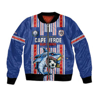 Custom Cape Verde Football Bomber Jacket Monster Blue Shark Striped Style