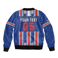 Custom Cape Verde Football Bomber Jacket Monster Blue Shark Striped Style